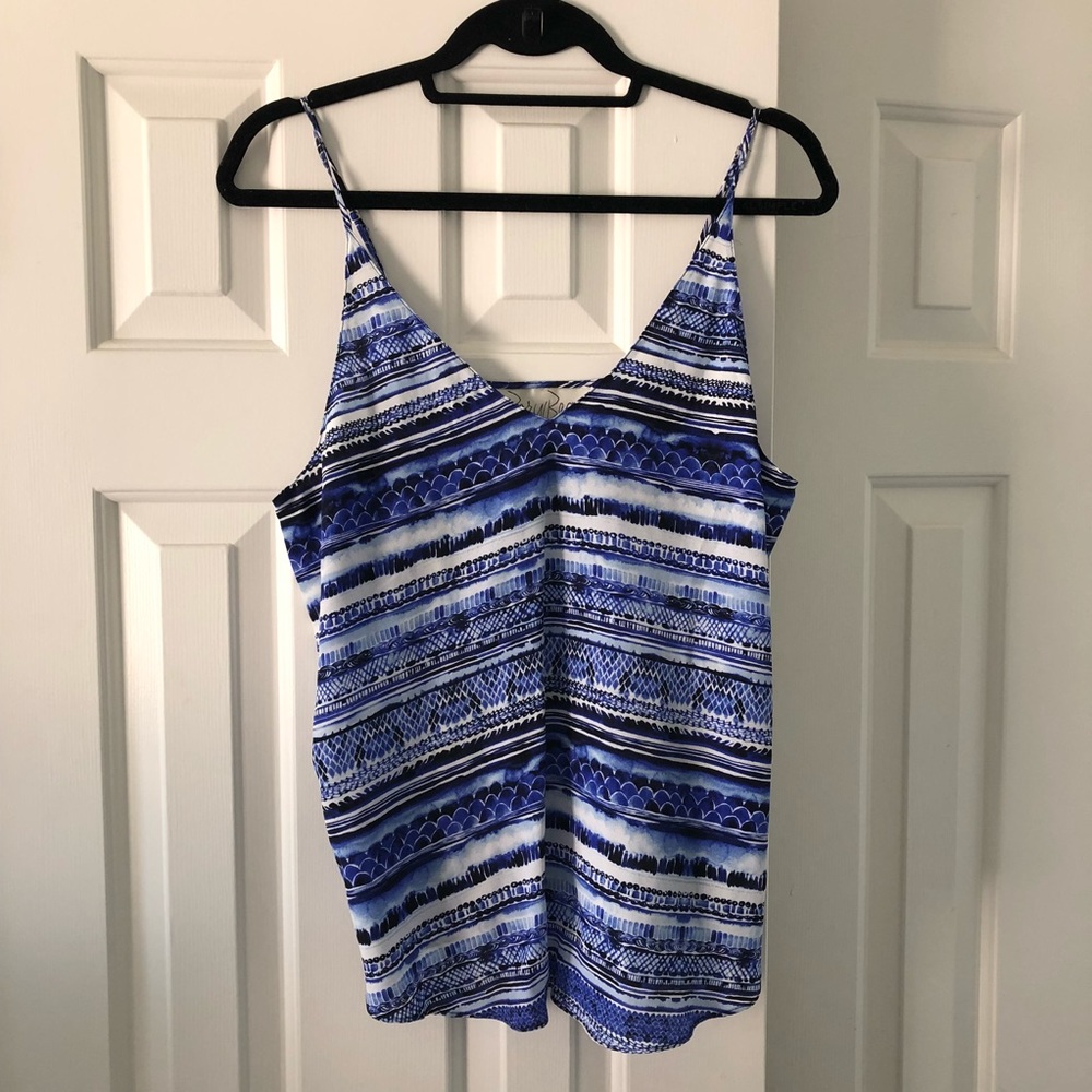 Rory Beca blue & white silk print tank top